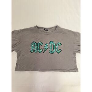 AC DC Music Crop Top Tee Womens XXS Short Sleeve Crewneck Graphic Gray